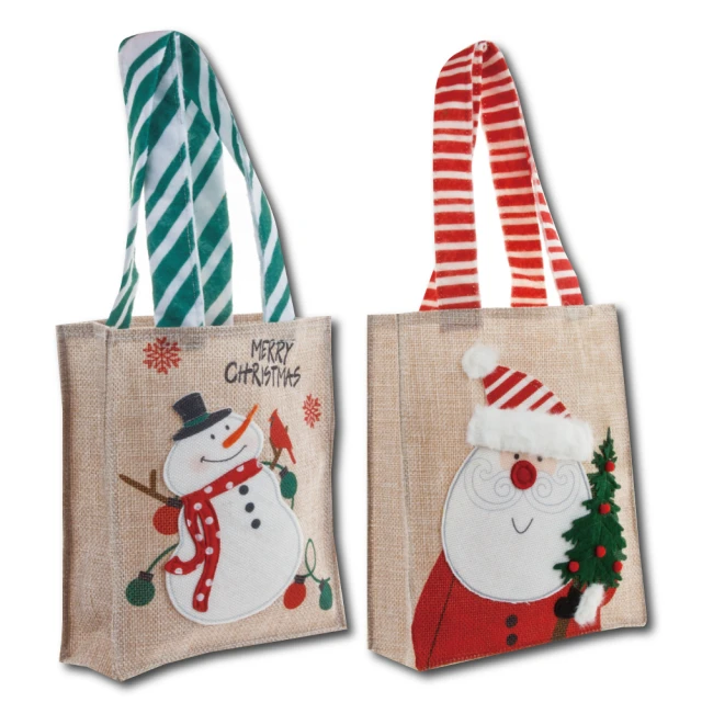 【2square shop】2入組 聖誕節 麻布提袋 提袋 麻布 麻布提袋 手提袋(禮品袋 聖誕節 禮物袋)