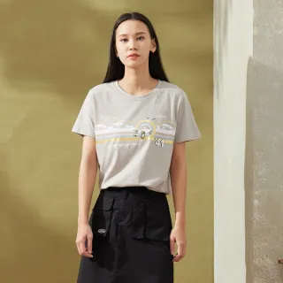 【JEEP】女裝 舒適休閒吉普車圖騰短袖T恤(淺卡其)