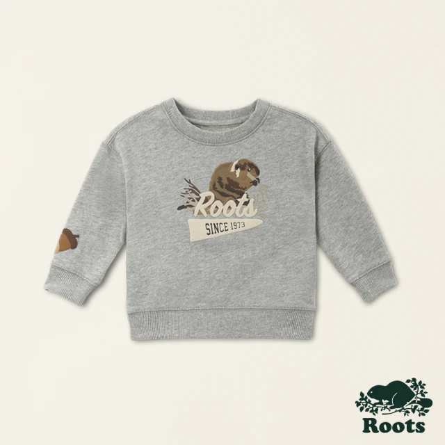 【Roots】Roots 嬰兒-經典傳承系列 動物圓領上衣(灰色)