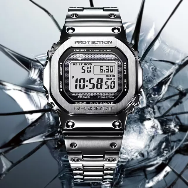 CASIO 卡西歐】G-SHOCK 全金屬太陽能智慧藍牙電波錶-銀色(GMW