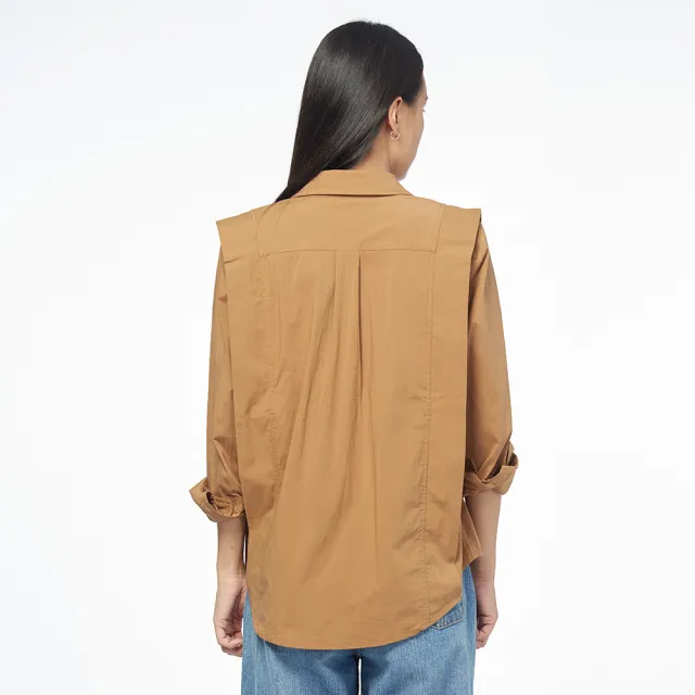 【JEEP】女裝 活片剪接長袖襯衫(棕)