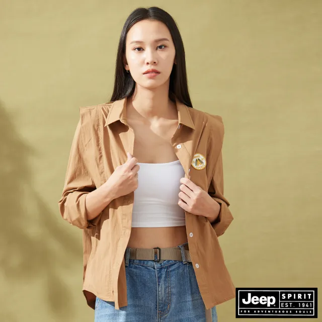【JEEP】女裝 活片剪接長袖襯衫(棕)