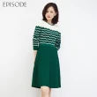 【EPISODE】精緻條紋收腰飄逸裙擺長袖針織洋裝E30540（綠）