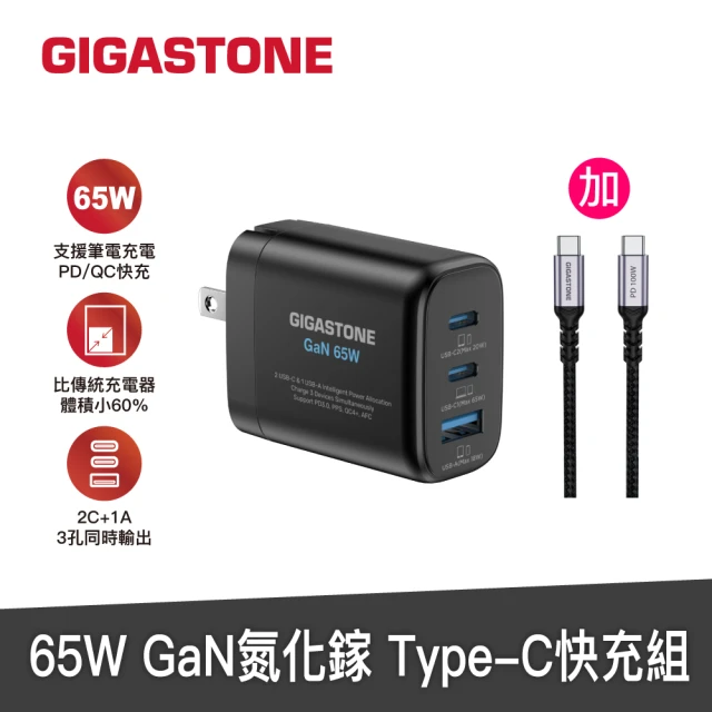 CB 65W GaN 氮化鎵 三孔1A2C快速充電器-白+鎢