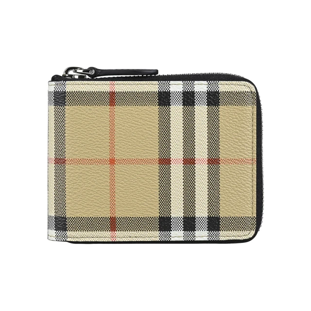 BURBERRY 巴寶莉BURBERRY 巴寶莉 Burberry MS Daniels內皮革燙銀LOGO PVC3卡拉鍊零錢短夾(男款/典藏米x內裡黑)