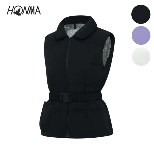 【HONMA 本間高爾夫】女款翻領羽絨背心 日本高爾夫專業品牌(S-L白色、紫色、黑色任選HWJD321R611)