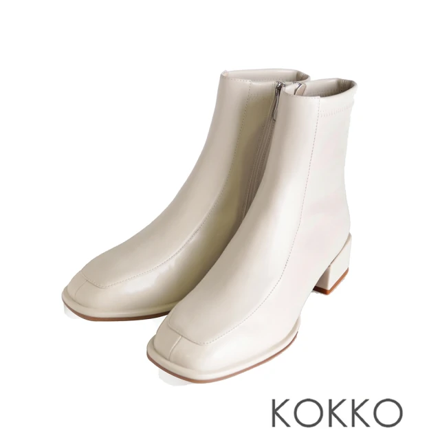 KOKKO 集團KOKKO 集團 超顯瘦時髦方頭貼腿粗跟短靴(白色)