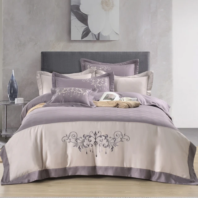 織眠家族 40支刺繡萊賽爾床罩組 典藏緹花-紫(雙人)