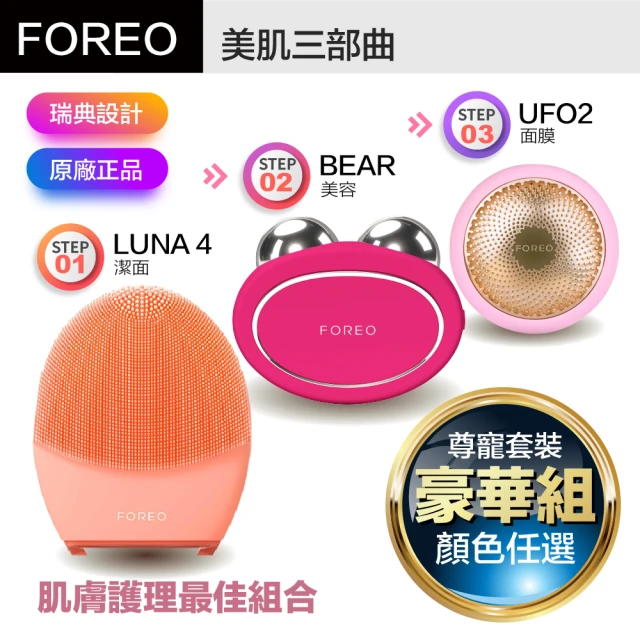 ForeoForeo 全套美容洗臉肌膚護理最佳組合（Luna 4洗臉機+BEAR美容儀+UFO 2面膜儀）(保固兩年)