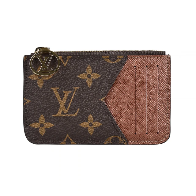 Louis Vuitton 路易威登 LV M81880 ROMY字母LOGO緹花Monogram塗層帆布3卡拉鍊零錢包卡片包(棕x褐)