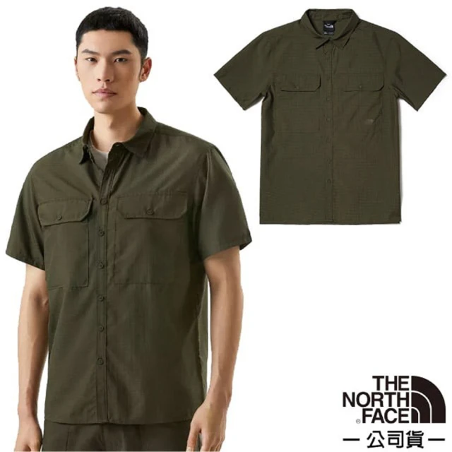 The North Face 男款 輕量透氣快乾防潑短袖襯衫_亞洲版型.休閒衫(81PR-21L 棕綠)