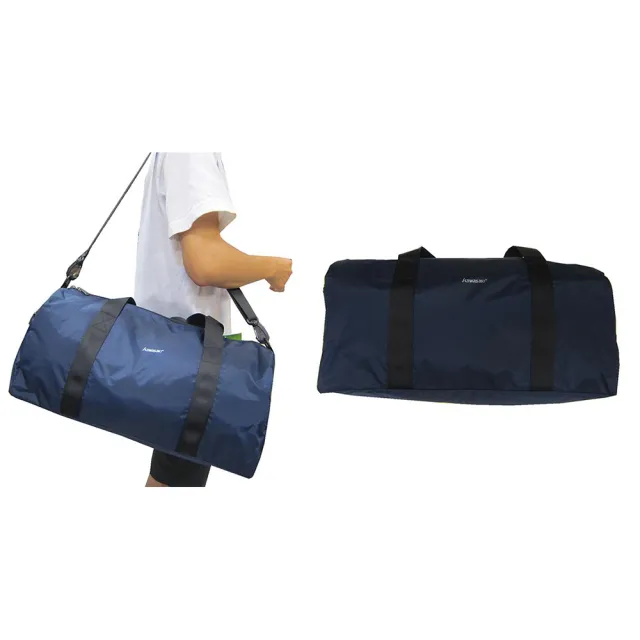 【KAWASAKI】旅行袋圓筒中容量固定行李拉桿輕量(防水尼龍布運動休閒旅行品手提肩斜側附活動長背帶)