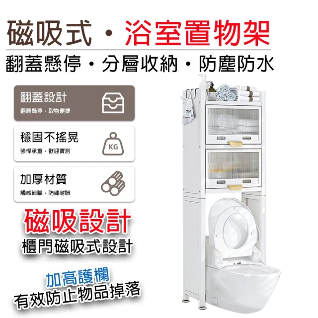 【樂享shop】馬桶置物架 浴室置物架 洗衣機置物架(磁吸無聲 移動式掛高 護欄防摔)