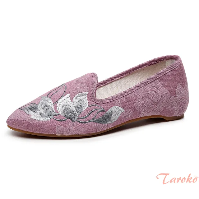 【Taroko】荷花尖頭刺繡飛織穆勒娃娃鞋(7款可選)