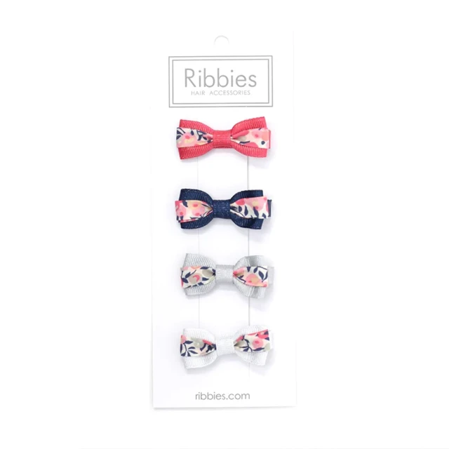 RibbiesRibbies 雙色緞帶蝴蝶結4入組-Hot Pink & Sparkles(蝴蝶結髮夾)