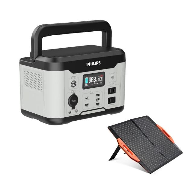 【Philips 飛利浦】60W太陽能板超值組-600W 攜帶式儲能電池 行動電源 DLP8093C(露營/戶外活動/UPS不斷電)