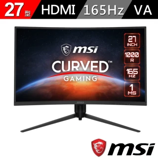 【MSI 微星】Optix G271CQR 27型 VA WQHD 165Hz 曲面電競螢幕(Adaptive sync/1ms/低藍光/RGB/1000R)