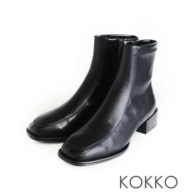 【KOKKO 集團】超顯瘦時髦方頭貼腿粗跟短靴(黑色)
