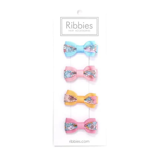 【Ribbies】雙色緞帶蝴蝶結4入組-MS Pink(蝴蝶結髮夾)