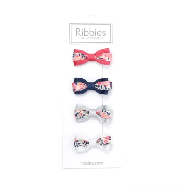 【Ribbies】雙色緞帶蝴蝶結4入組-Hot Pink & Sparkles(蝴蝶結髮夾)