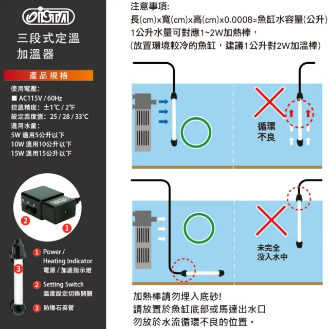 【ISTA 伊士達】三段式定溫加溫器300W 新版25℃ 28℃ 33℃三種溫度設定離水斷電防爆石英管(雙控溫晶片)