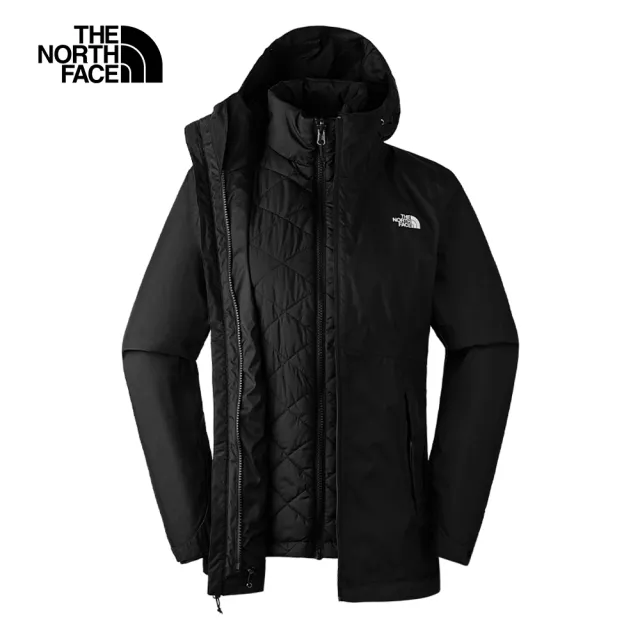 【The North Face 官方旗艦】北面女款黑色DryVent防水透氣保暖連帽三合一外套｜88RXJK3