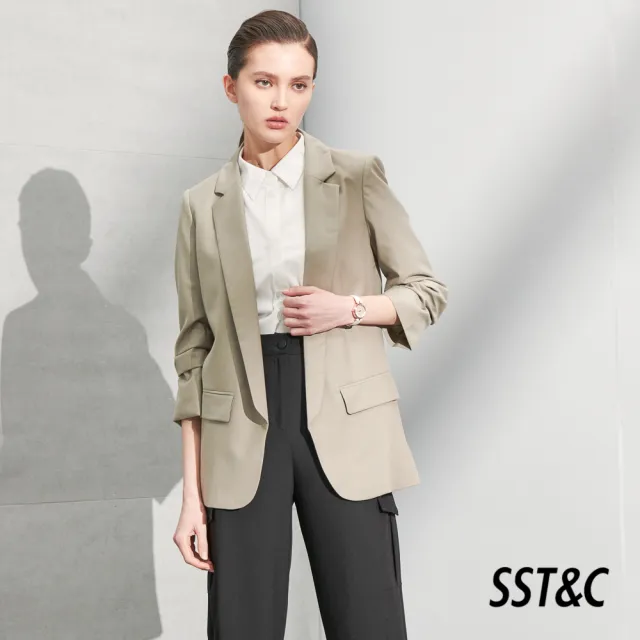 【SST&C】女裝 橄欖綠七分袖抽皺外套8162205005(雙11精選)