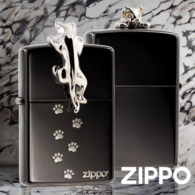【Zippo】翻牆貓咪-黑冰銀 防風打火機(美國防風打火機)
