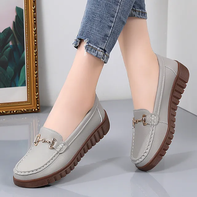 【LOVE FOOT 樂芙】真皮樂福鞋 圓頭樂福鞋/真皮百搭馬銜扣飾造型小圓頭休閒鞋 樂福鞋(灰)