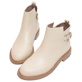 【Ann’S】諾拉-後釦帶挖低顯瘦小羊皮真皮平底短靴3cm(米)