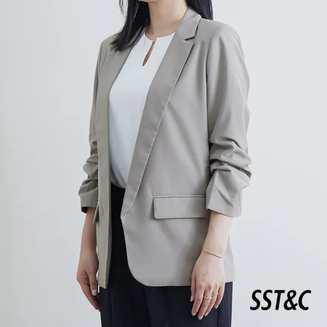 【SST&C】女裝 橄欖綠七分袖抽皺外套8162205005(雙11精選)