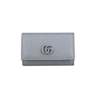 【GUCCI 古馳】GG Marmont雙G LOGO皮革6孔鑰匙包(灰)