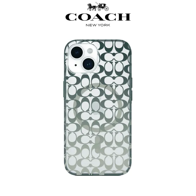 【COACH】iPhone 15 MagSafe 手機殼 軍綠經典大C(磁吸 iPhone14 / 13可共用)