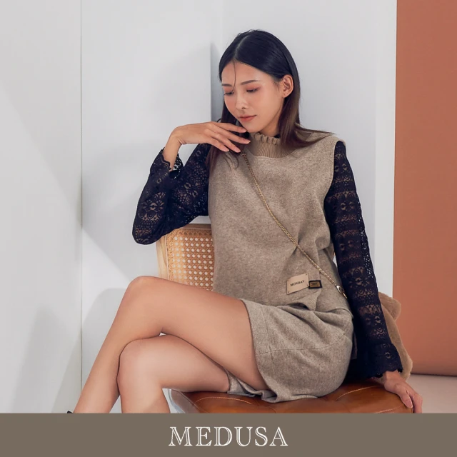 MEDUSA 曼度莎 現貨-卡其仿羊毛縮口高領背心（M-XL）｜女上衣 背心 羊毛背心 冬新品(205-5250A)