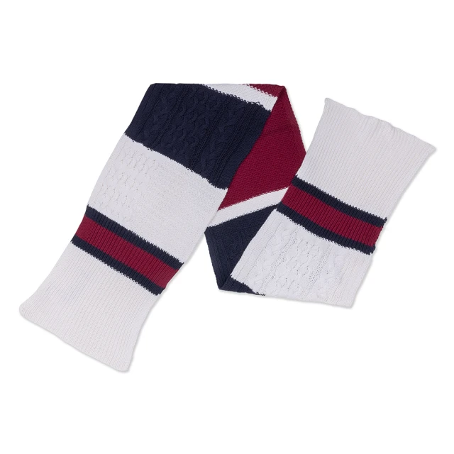 Tommy Hilfiger TOMMY 經典刺繡文字圍巾-深藍白酒紅色(平輸品/百搭爆款)