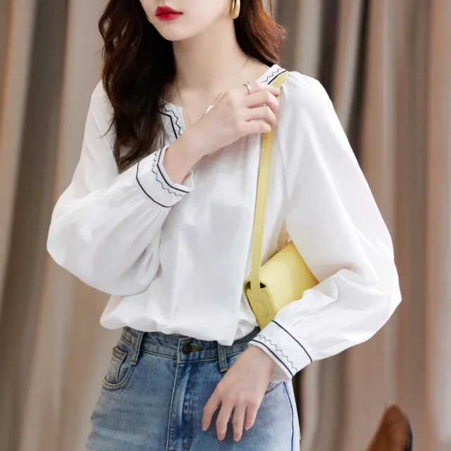 【LANNI 藍尼】★泡泡袖寬鬆休閒上衣(OL/正式/女裝/長袖)