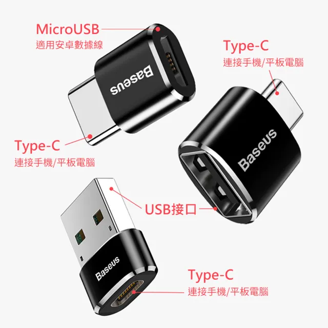 【BASEUS】倍思 免驅動轉接頭 USB 2.0轉Type-C(電腦轉接頭 車充轉接頭 隨身碟轉接頭)