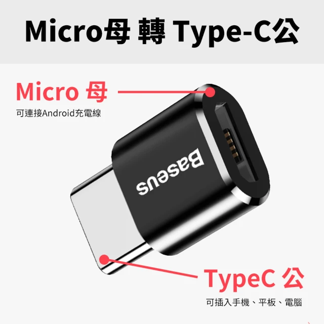 【BASEUS】倍思 免驅動轉接頭 Micro轉Type-C(電腦轉接頭 車充轉接頭 隨身碟轉接頭)