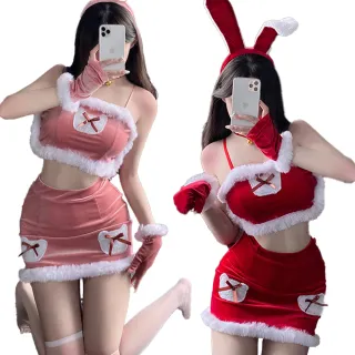 【流行E線】聖誕服聖誕節服裝 兔女郎聖誕節衣服 性感兩截式比基尼短裙聖誕裝 女情趣角色扮演服(MF100)