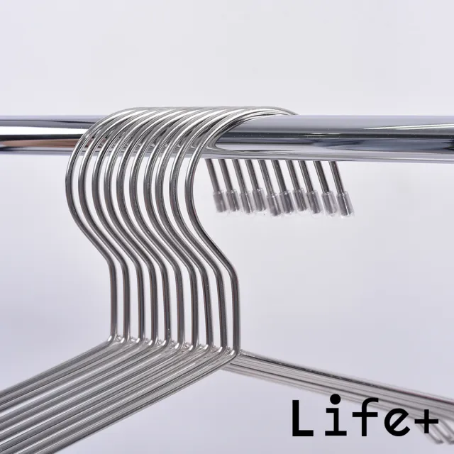 【Life+】實心不鏽鋼耐重防滑無痕衣架42cm_加粗防脫落款10入組(曬衣架 衣架 吊衣架 掛衣架)