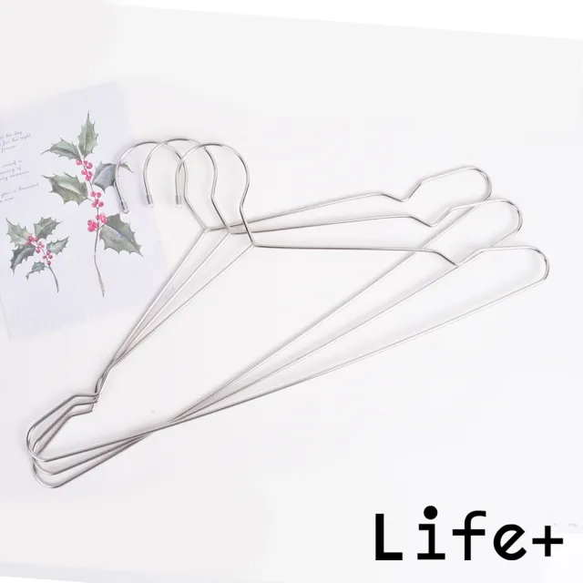 【Life+】實心不鏽鋼耐重防滑無痕衣架42cm_加粗防脫落款10入組(曬衣架 衣架 吊衣架 掛衣架)