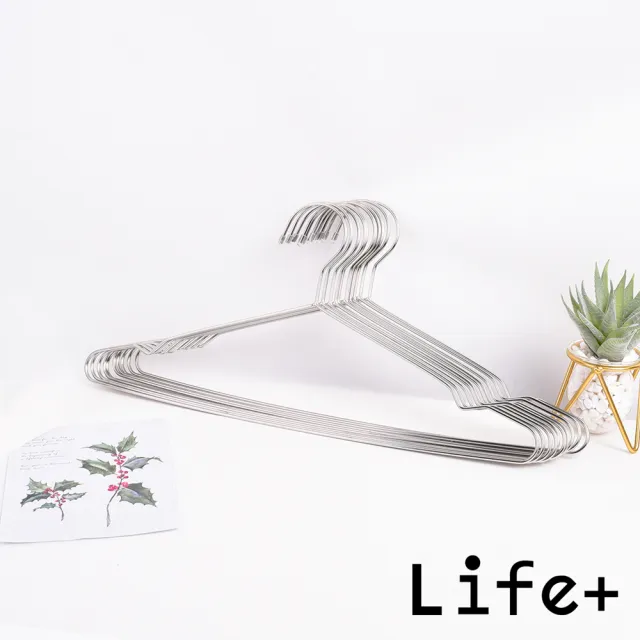 【Life+】實心不鏽鋼耐重防滑無痕衣架42cm_加粗防脫落款30入組(曬衣架 衣架 吊衣架 掛衣架)