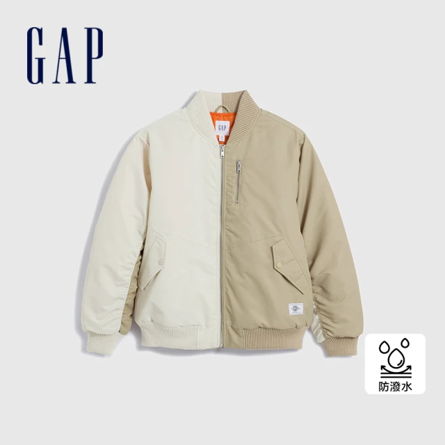 GAP 女裝 Logo立領飛行外套-米白拼接(840859)