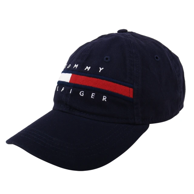 Tommy Hilfiger 經典紅白槓字母繡線棒球帽(海軍藍)