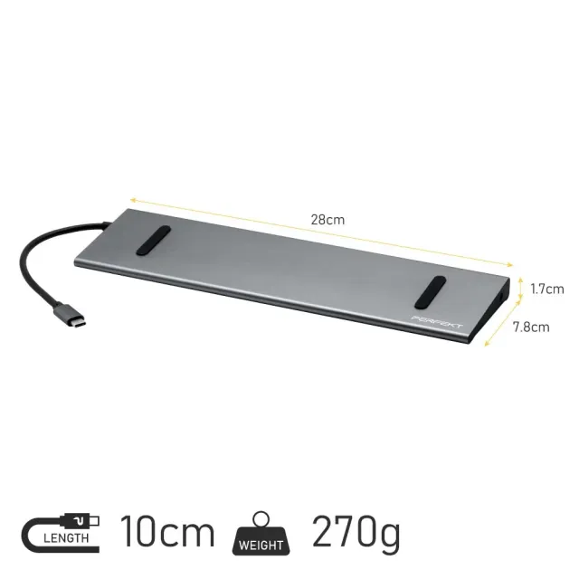 PERFEKT USB-C 11合1 多媒體集線器 Hub PD充電 VGA 網路線 HDMI DP 4K Type C  筆電擴充底座
