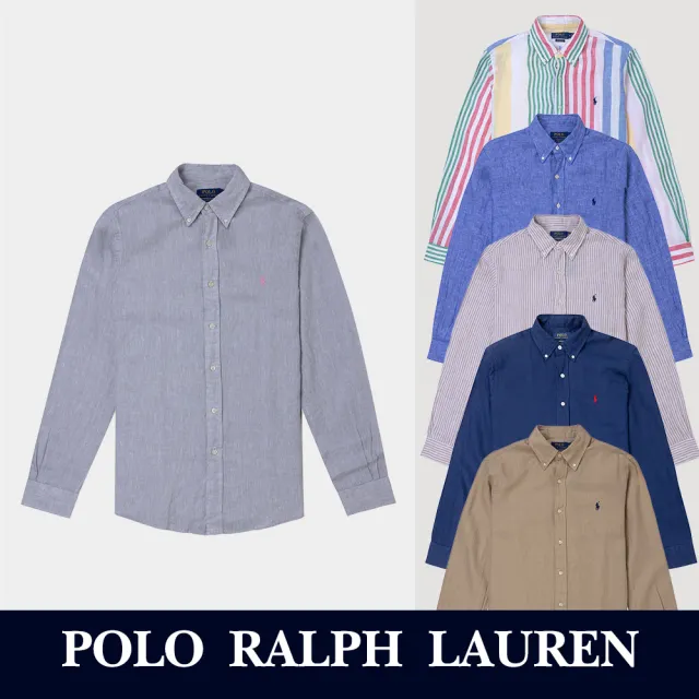 RALPH LAUREN】RL POLO 經典刺繡小馬長袖襯衫上衣-多色組合(亞麻