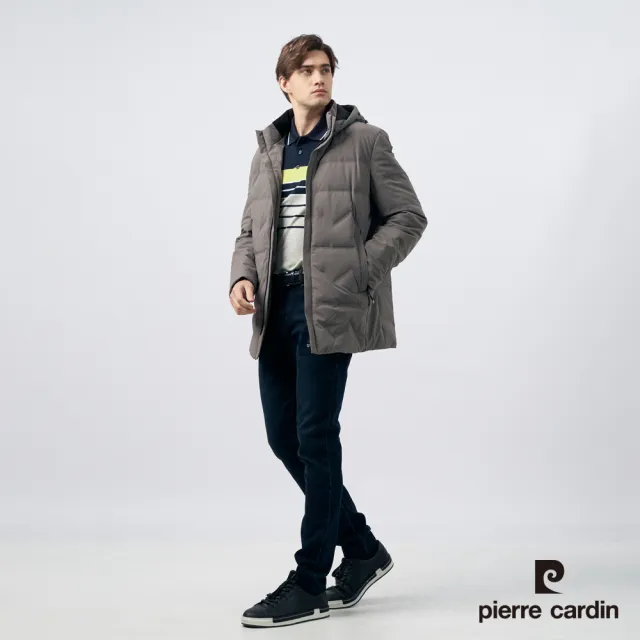 【pierre cardin 皮爾卡登】男款 都會休閒連帽羽絨夾克外套-棕灰色(5235772-45)