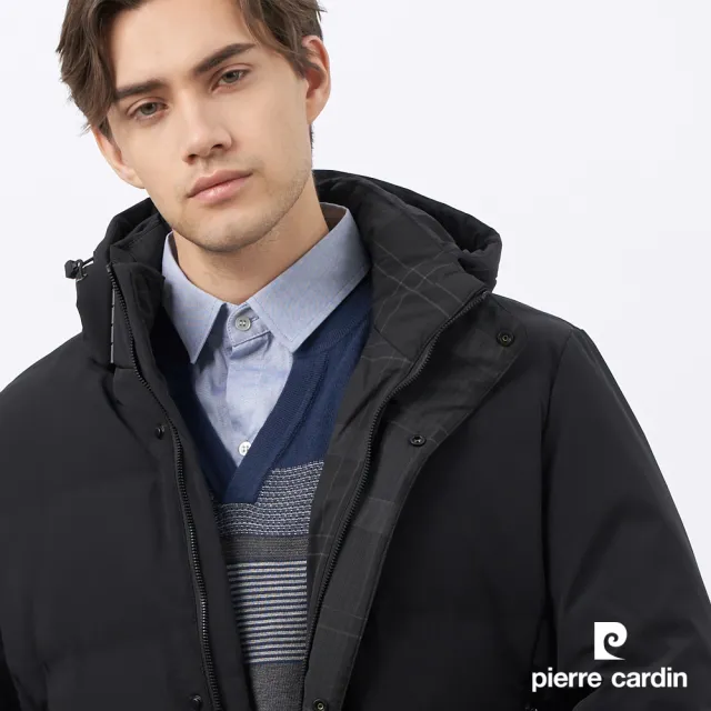 【pierre cardin 皮爾卡登】男款 都會休閒連帽羽絨夾克外套-黑色(5235774-99)