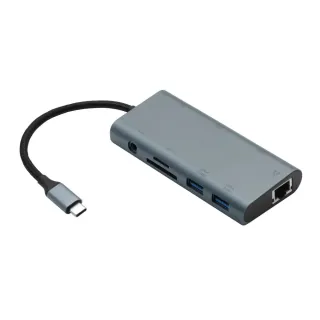【PERFEKT】USB-C 9口多媒體高速集線器 Hub PD HDMI iPhone iPad Samsung(HDMI/SD/TF/網路 連接器 PT-C469)