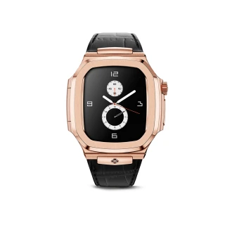 【Golden Concept】Apple Watch 45mm 保護殼 玫瑰金錶殼/黑色皮革錶帶(ROL45-RG-BK)
